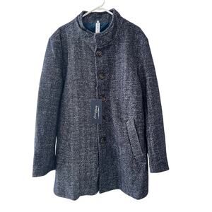 State & Liberty Overcoat Mens 3XL Navy Herringbone Open Button Wool NWT